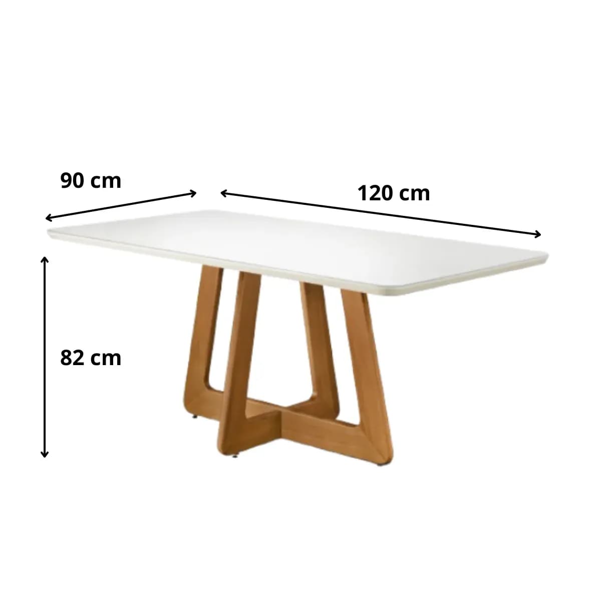 Diagrama de medidas da Mesa Topázio: tampo de 120 por 90 cm e altura de 82 cm