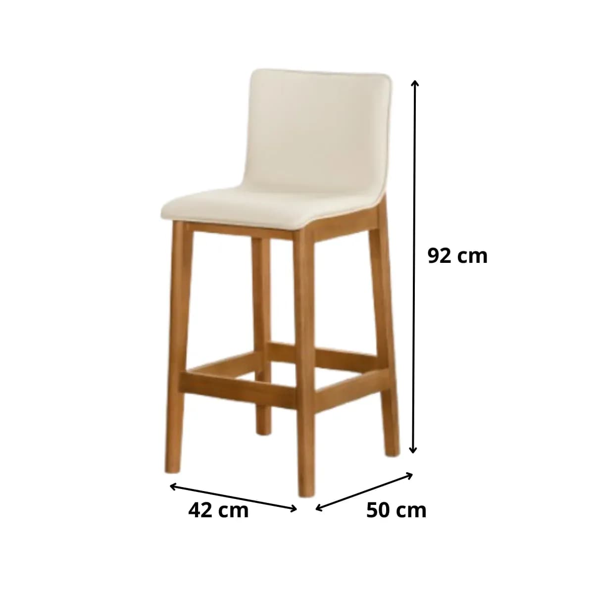 Diagrama de medidas da Banqueta Diamante: 92 cm de altura, 42 cm de largura e 50 cm de profundidade