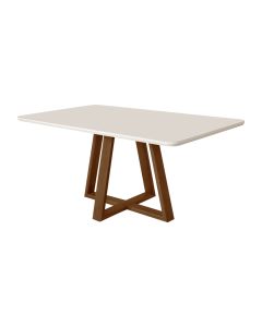 Mesa de Jantar 120x90 Tampo Mdf/vidro para 4 Lugares Pés Madeira Maciça Pérola - Imbuia/off White