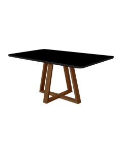 Mesa de Jantar 120x90 Tampo Mdf/vidro para 4 Lugares Pés Madeira Maciça Pérola - Imbuia/preto