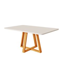 Mesa de Jantar 120x90 Tampo Mdf/vidro para 4 Lugares Pés Madeira Maciça Pérola - Mel/off White