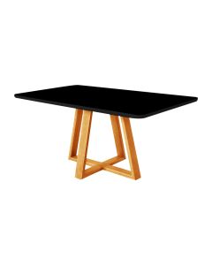 Mesa de Jantar 120x90 Tampo Mdf/vidro para 4 Lugares Pés Madeira Maciça Pérola - Mel/preto