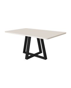 Mesa de Jantar 120x90 Tampo Mdf/vidro para 4 Lugares Pés Madeira Maciça Pérola - Preto/off White