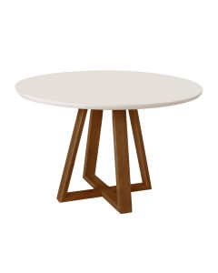 Mesa de Jantar Tampo Mdf/vidro Redonda para 4 Lugares Pés Madeira Maciça Pérola - Imbuia/off White