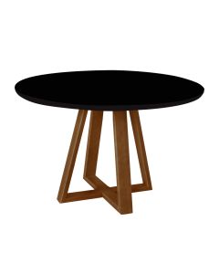 Mesa de Jantar Tampo Mdf/vidro Redonda para 4 Lugares Pés Madeira Maciça Pérola - Imbuia/preto