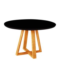 Mesa de Jantar Tampo Mdf/vidro Redonda para 4 Lugares Pés Madeira Maciça Pérola - Mel/preto