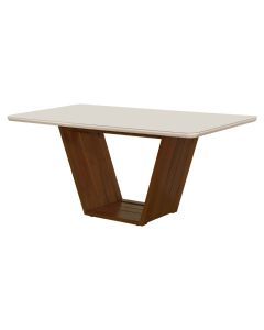 Mesa de Jantar Retangular 160x90 Mdf/vidro para 6 Lugares Pés Madeira Maciça Safira - Imbuia/off Whi