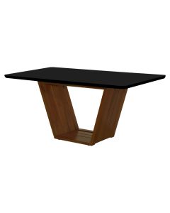 Mesa de Jantar Retangular 160x90 Mdf/vidro para 6 Lugares Pés Madeira Maciça Safira - Imbuia/preto