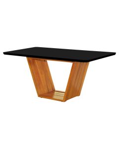 Mesa de Jantar Retangular 160x90 Mdf/vidro para 6 Lugares Pés Madeira Maciça Safira - Mel/preto