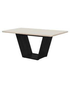 Mesa de Jantar Retangular 160x90 Mdf/vidro para 6 Lugares Pés Madeira Maciça Safira - Preto/off Whit