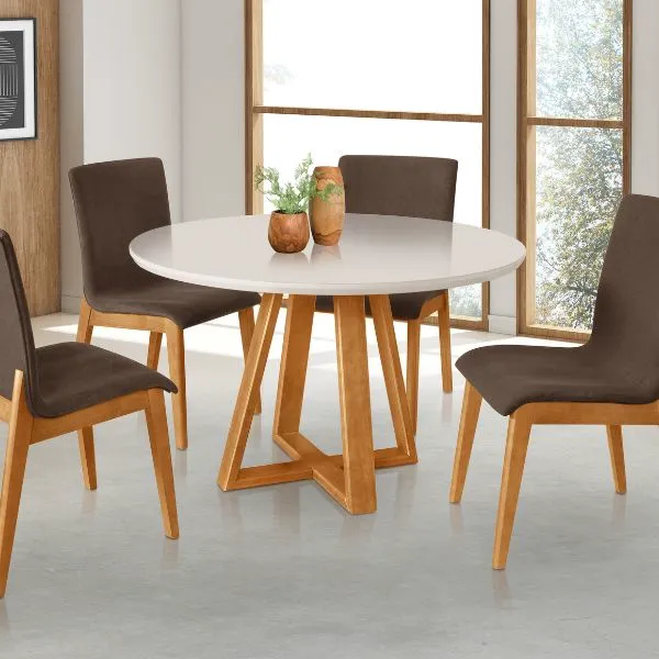 Conjunto Mesa Pérola Redonda com 4 Cadeiras Diamante